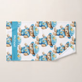 Aangepaste Naam Blue Teddy Bear Boy's Badhanddoek  Bad Handdoek (Handdoek)