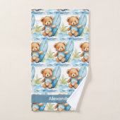 Aangepaste Naam Blue Teddy Bear Boy's Badhanddoek Bad Handdoek (Handdoek)