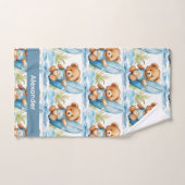 Aangepaste Naam Blue Teddy Bear Boy's Badhanddoek Bad Handdoek (Handdoek)