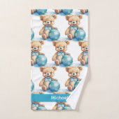 Aangepaste Naam Blue Teddy Bear Boy's Badhanddoek  Bad Handdoek (Handdoek)