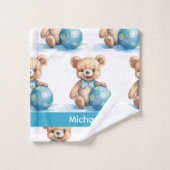 Aangepaste Naam Blue Teddy Bear Boy's Badhanddoek  Bad Handdoek (Wasdoekje)
