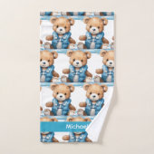 Aangepaste Naam Blue Teddy Bear Boy's Badhanddoek  Bad Handdoek (Handdoek)