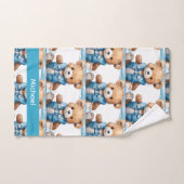 Aangepaste Naam Blue Teddy Bear Boy's Badhanddoek  Bad Handdoek (Handdoek)