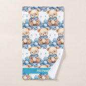 Aangepaste Naam Blue Teddy Bear Boy's Badhanddoek Bad Handdoek (Handdoek)