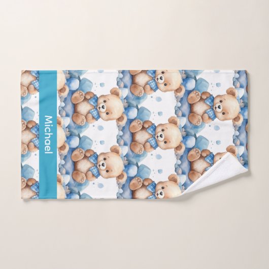 Aangepaste Naam Blue Teddy Bear Boy's Badhanddoek Bad Handdoek (Handdoek)