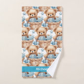Aangepaste Naam Blue Teddy Bear Boy's Badhanddoek Bad Handdoek (Handdoek)