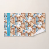 Aangepaste Naam Blue Teddy Bear Boy's Badhanddoek Bad Handdoek (Handdoek)