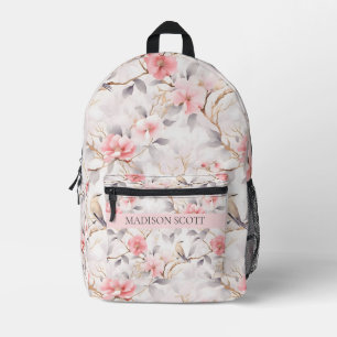 Aangepaste naam Blush Roze Bloem Bedrukte Rugzak