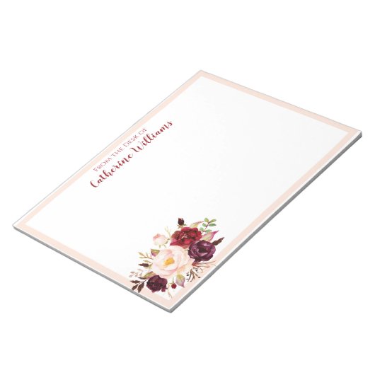 Aangepaste naam Blush roze bloemen Verzamelpen Pay Notitieblok (Schuin)