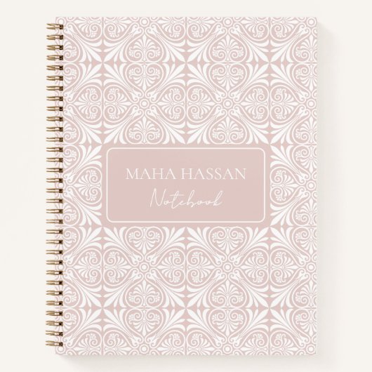 Aangepaste Naam Blush Roze Vector Patroon Dagboek Notitieboek (Voorkant)
