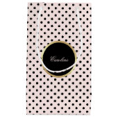 Aangepaste naam Blush roze | Zwarte poladots patro Klein Cadeauzakje (Voorkant)