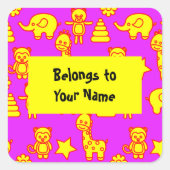 Aangepaste naam Boekplaat Funny Animals Vierkante Sticker (Voorkant)