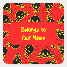 Aangepaste naam: boekplaat Funny Spiders Halloween Vierkante Sticker
