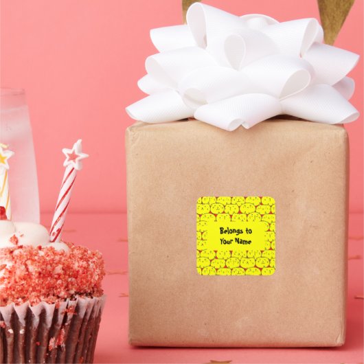 Aangepaste naam: boekplaat Funny Yellow Cats Squar Vierkante Sticker (Feest)