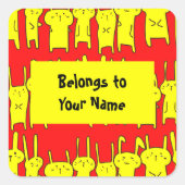 Aangepaste naam: boekplaat Funny Yellow Rabbits Vierkante Sticker (Voorkant)