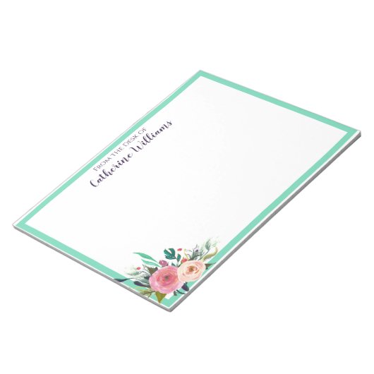 Aangepaste naam Boho Floral Bouquet Stationery Pen Notitieblok (Schuin)