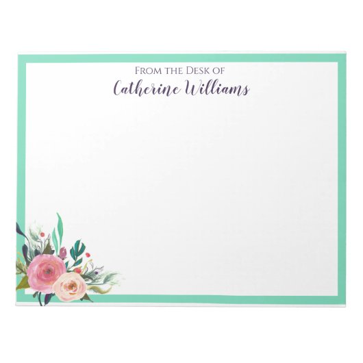 Aangepaste naam Boho Floral Bouquet Stationery Pen Notitieblok (Voorkant)