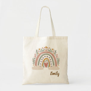 Aangepaste naam Boho Rainbow Canvas tas