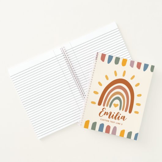 Aangepaste naam Boho Rainbow Terug naar school Notitieboek (Binnen)