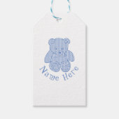 Aangepaste naam Bord Blauw Pastel Gingham Teddy Be Cadeaulabel (Voorkant)