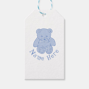 Aangepaste naam Bord Blauw Pastel Gingham Teddy Be Cadeaulabel