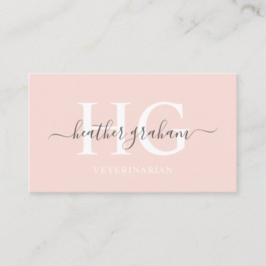 Aangepaste naam Bord Perzik Roze Wit Zwart Monogra Visitekaartje (Voorkant)