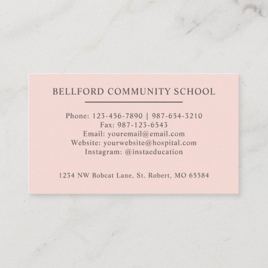 Aangepaste naam Bord Perzik Roze Wit Zwart Monogra Visitekaartje (Achterkant)