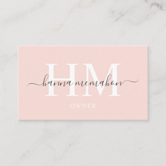 Aangepaste naam Bord Perzik Roze Wit Zwart Monogra Visitekaartje (Voorkant)