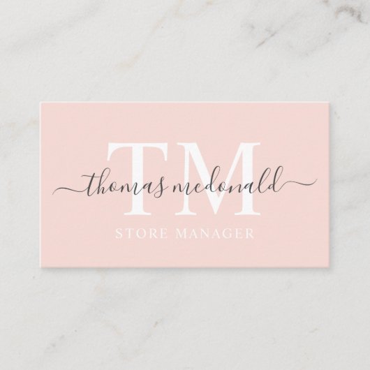 Aangepaste naam Bord Perzik Roze Wit Zwart Monogra Visitekaartje (Voorkant)