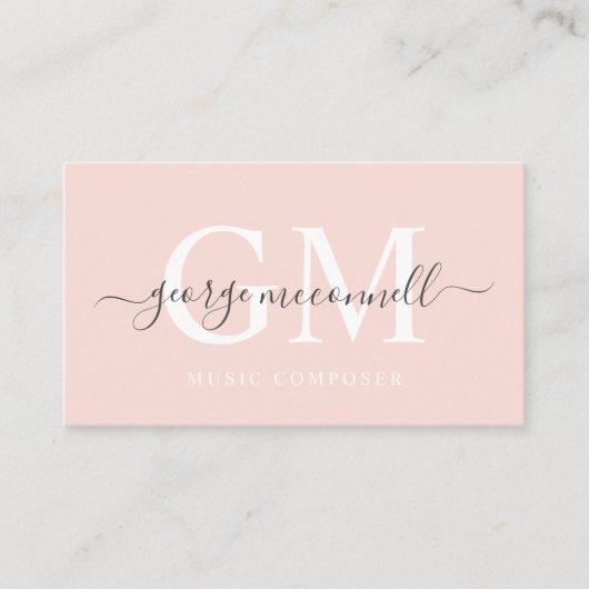 Aangepaste naam Bord Perzik Roze Wit Zwart Monogra Visitekaartje (Voorkant)