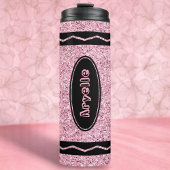 Aangepaste Naam Bord Roze Glitter Crayon Drink Tum Thermosbeker