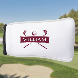 Aangepaste naam bordeauxrode clubs en bal golfheadcover