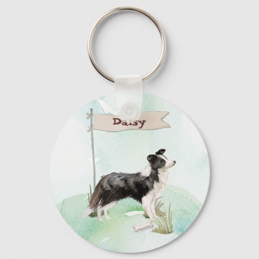 Aangepaste Naam Border Collie Huisdier Hond Sleutelhanger (Voorkant)