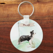 Aangepaste Naam Border Collie Huisdier Hond Sleutelhanger (Voorkant)