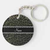 Aangepaste naam bosgroene glitter leopard print sleutelhanger (Achterkant)