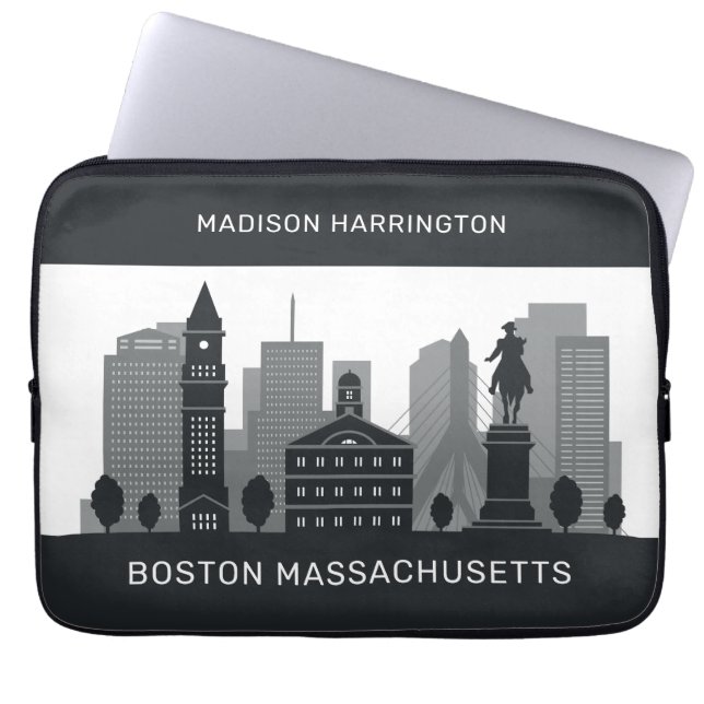 Aangepaste naam Boston Massachusetts Laptop Sleeve (Voorkant)