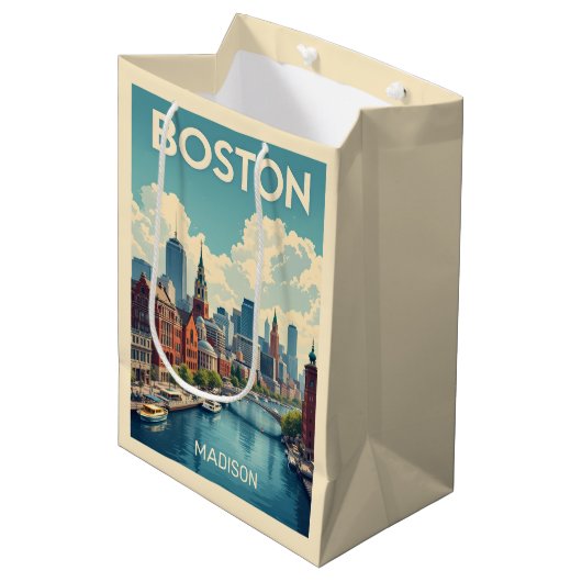 Aangepaste naam Boston Massachusetts Medium Cadeauzakje (Voorkant Gekanteld)