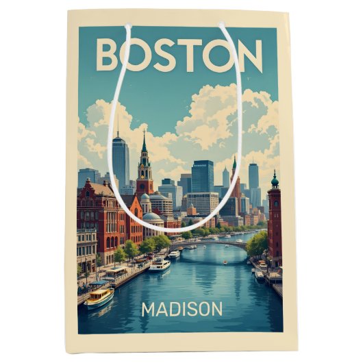 Aangepaste naam Boston Massachusetts Medium Cadeauzakje (Voorkant)
