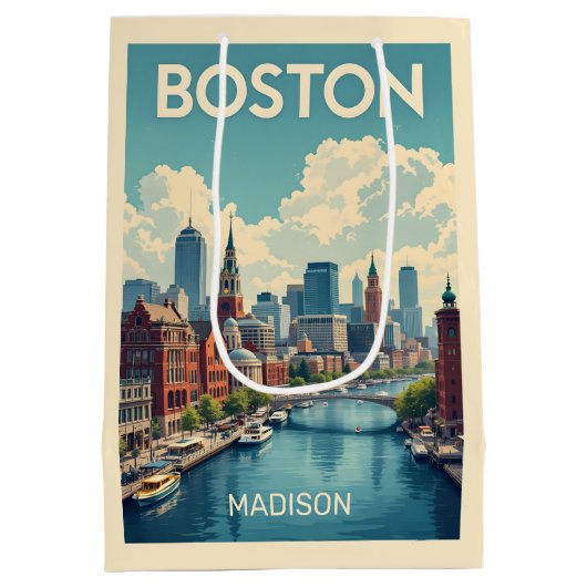 Aangepaste naam Boston Massachusetts Medium Cadeauzakje (Achterkant)