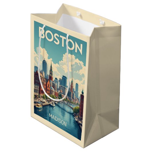 Aangepaste naam Boston Massachusetts Medium Cadeauzakje (Achterkant Gekanteld)