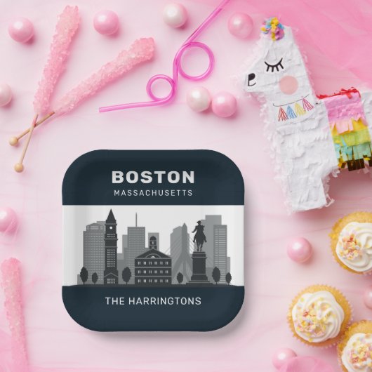 Aangepaste naam Boston Massachusetts Papieren Bordje (Feest)