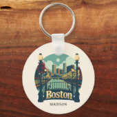 Aangepaste naam Boston Massachusetts Sleutelhanger (Achterkant)