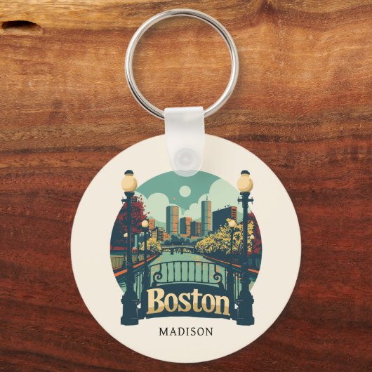 Aangepaste naam Boston Massachusetts Sleutelhanger (Achterkant)