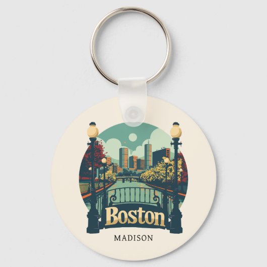 Aangepaste naam Boston Massachusetts Sleutelhanger (Achterkant)