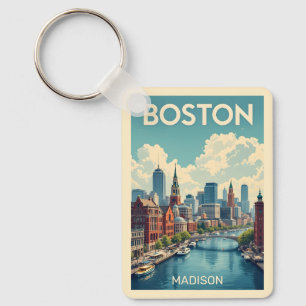 Aangepaste naam Boston Massachusetts Sleutelhanger
