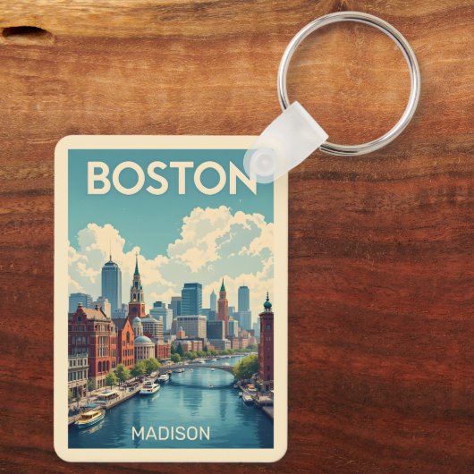 Aangepaste naam Boston Massachusetts Sleutelhanger (Achterkant)