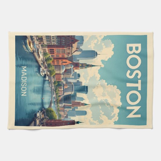 Aangepaste naam Boston Massachusetts Theedoek (Horizontaal)