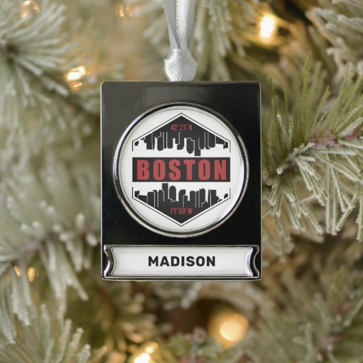 Aangepaste naam Boston Massachusetts Verzilverd Banner Ornament (Boom)