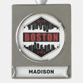 Aangepaste naam Boston Massachusetts Verzilverd Banner Ornament (Voorkant)
