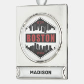 Aangepaste naam Boston Massachusetts Verzilverd Banner Ornament (Links)